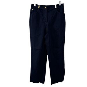 St‎ John Sport Womens Pants Navy Blue  Cotton Gold Accents Size 4